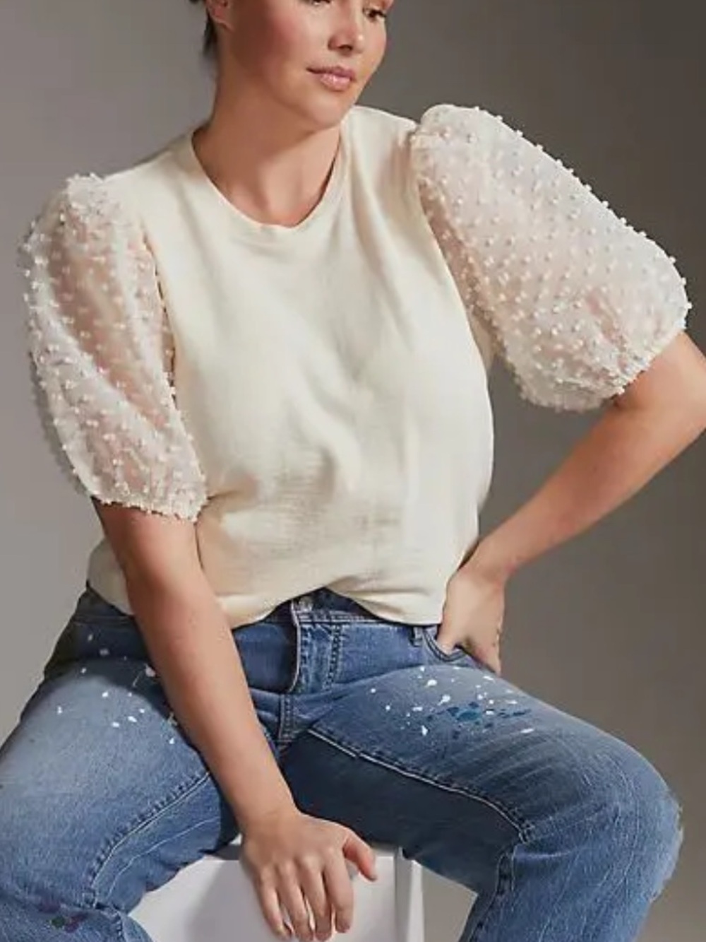 NWT Anthropologie Maeve Cream Puff-Sleeve Top Sz Medium